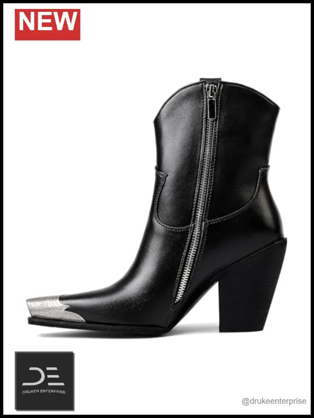 Cowgirl Ankle Boots for Women Engraved Steel Toe Stacked Block Heels Western